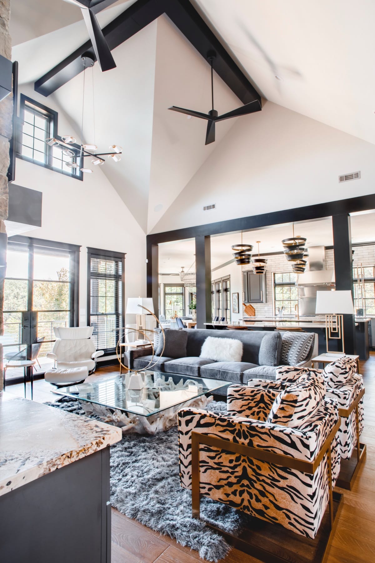 Vaulted great room interior — Crownover build